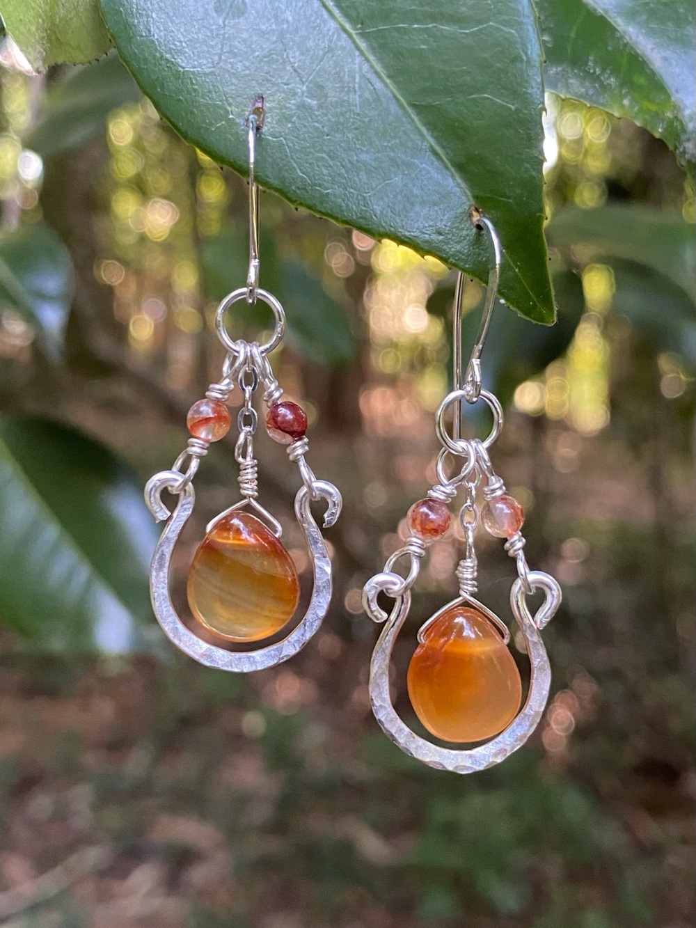 Silver Carnelian Drop Earrings